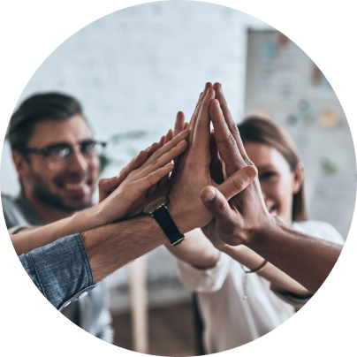 LogiQuad Solutions - colleagues high-fiving in the office