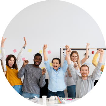 LogiQuad Solutions - team cheering with arms raised